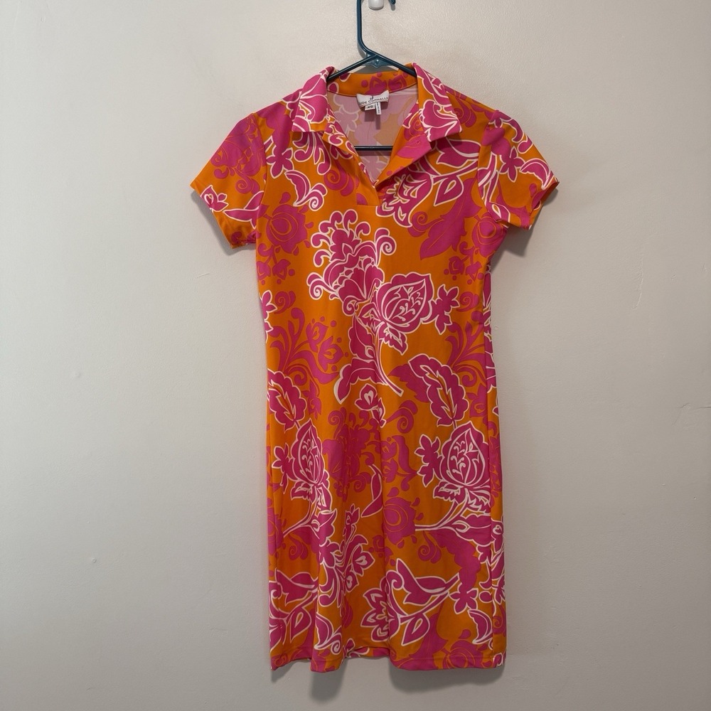 Jude Connally Orange Pink Floral Polo Preppy Dress Size XS